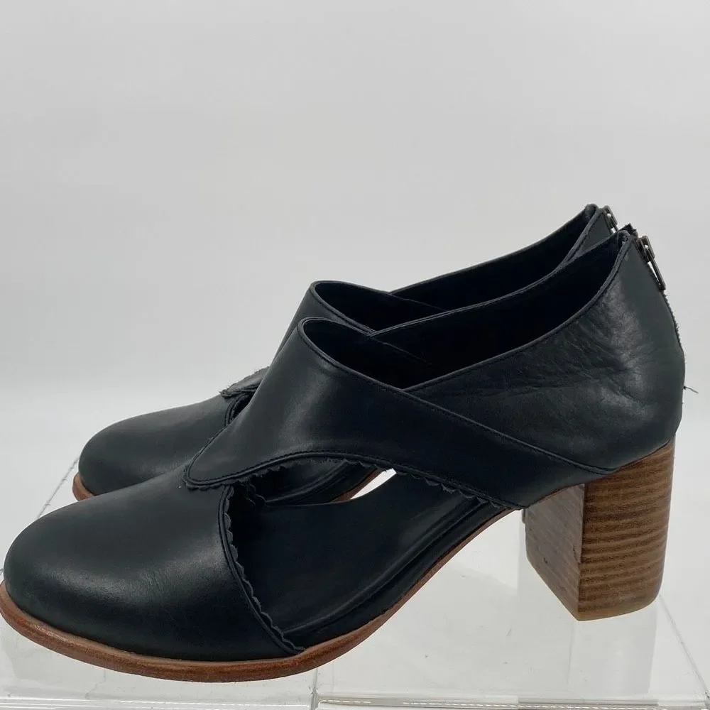 ELF Rain Kiss Leather Stacked Heel Booties Shoes Black Size 12 - Picture 8 of 16